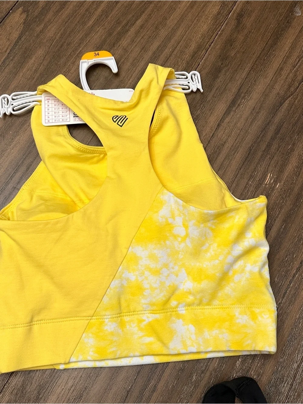 Justice 2-pack Yellow Black Groovy Padded Racerback Sports Bra Girls size 34 New